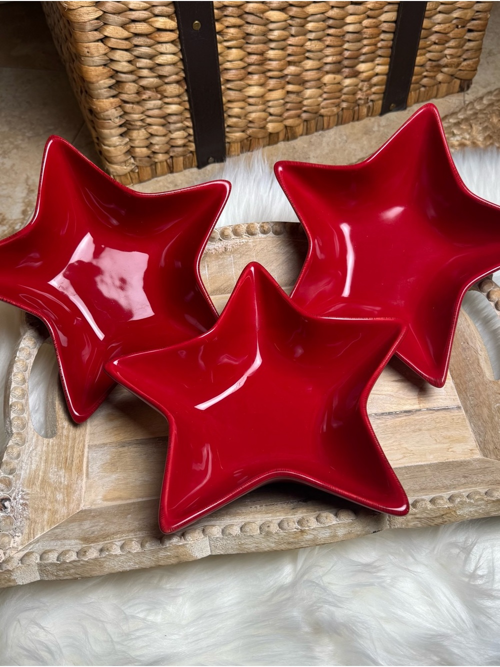 Pottery Barn Red Star-Shaped Ceramic Bowls - Set of 3